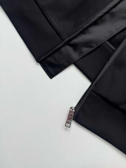 Prada Cotton Fleece Zipper Jacket with Re-Nylon Details "Black"