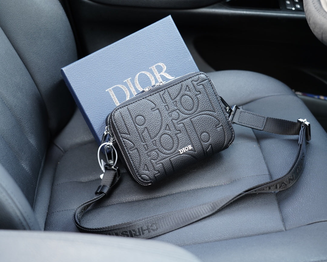 Dior Zipped Pouch with Strap "Black Dior Gravity Leather"