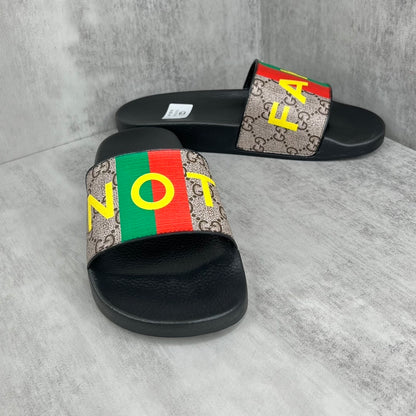 Gucci Not Fake Print Slides "Black-Beige"