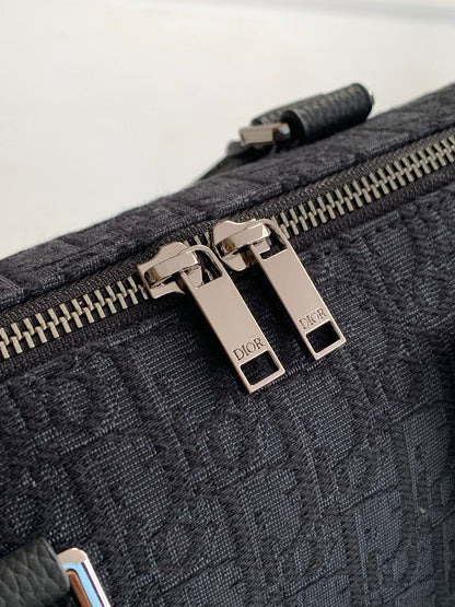Dior Weekender 40 "Black Dior Oblique Jacquard and Black Grained Calfskin"