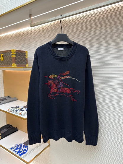 Burberry Cross Stitch EKD Wool Cashmere Sweater "Navy Blue"
