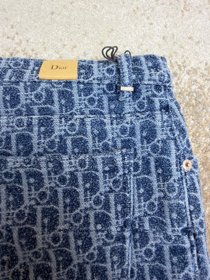 Dior Oblique Shorts "Blue Spongy Cotton-Blend Twill"