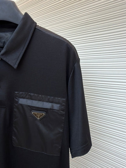 Prada Polo T-Shirt with Re-Nylon Details "Black"