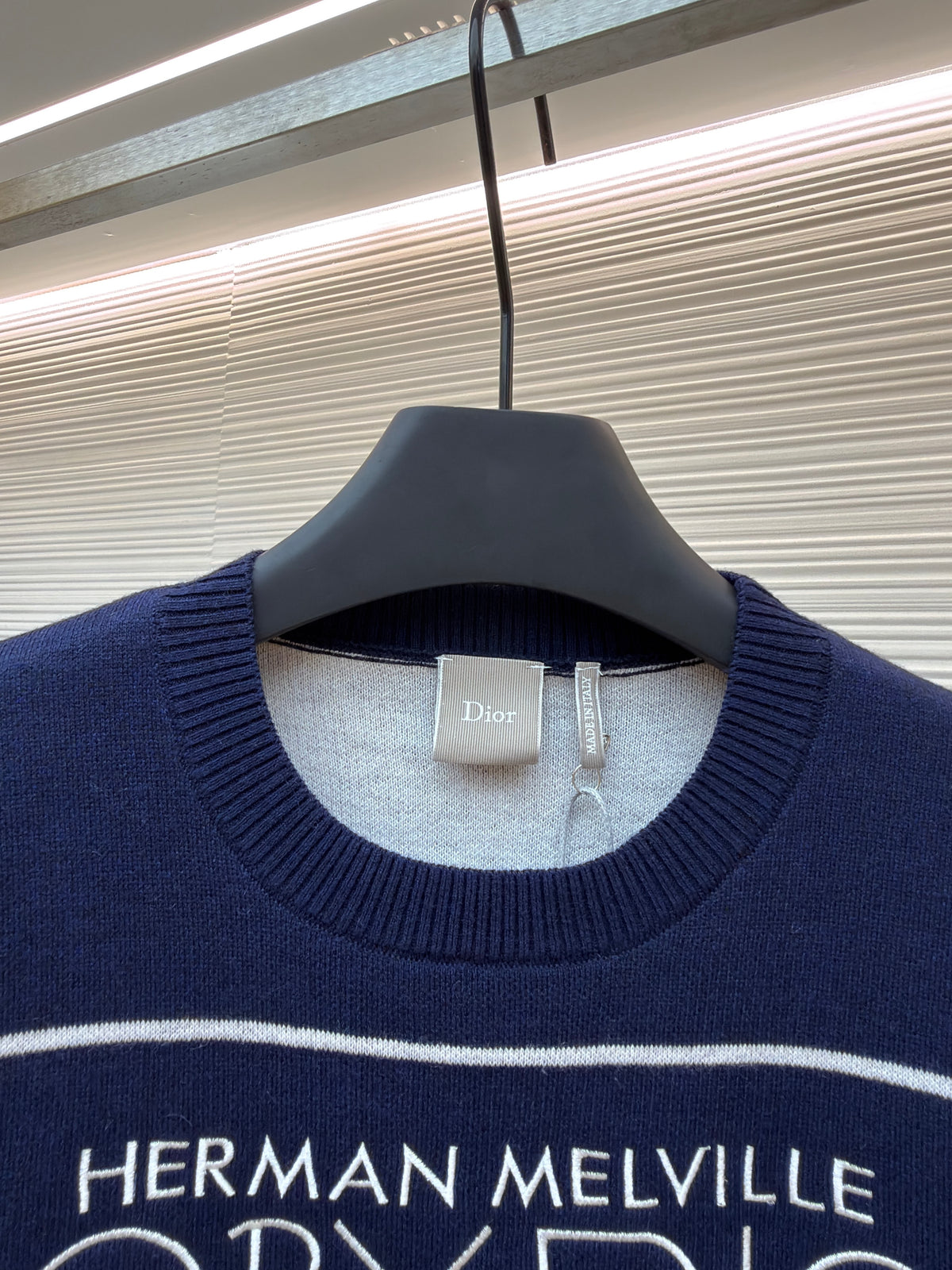 Dior Sweater with Book Cover Embroidery and Intarsia "Navy Blue Wool-Cotton-Alpaca-Blend Intarsia"