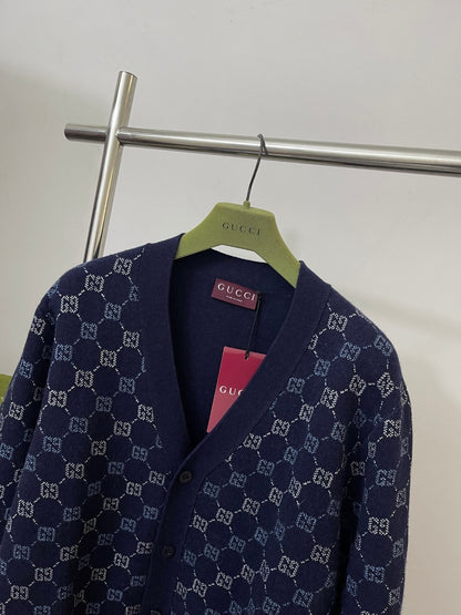 Gucci GG Double Wool Knit Cardigan "Dark Blue"