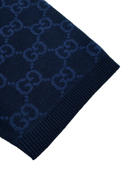 GG Cotton Silk Jacquard Polo Shirt "Dark Blue"