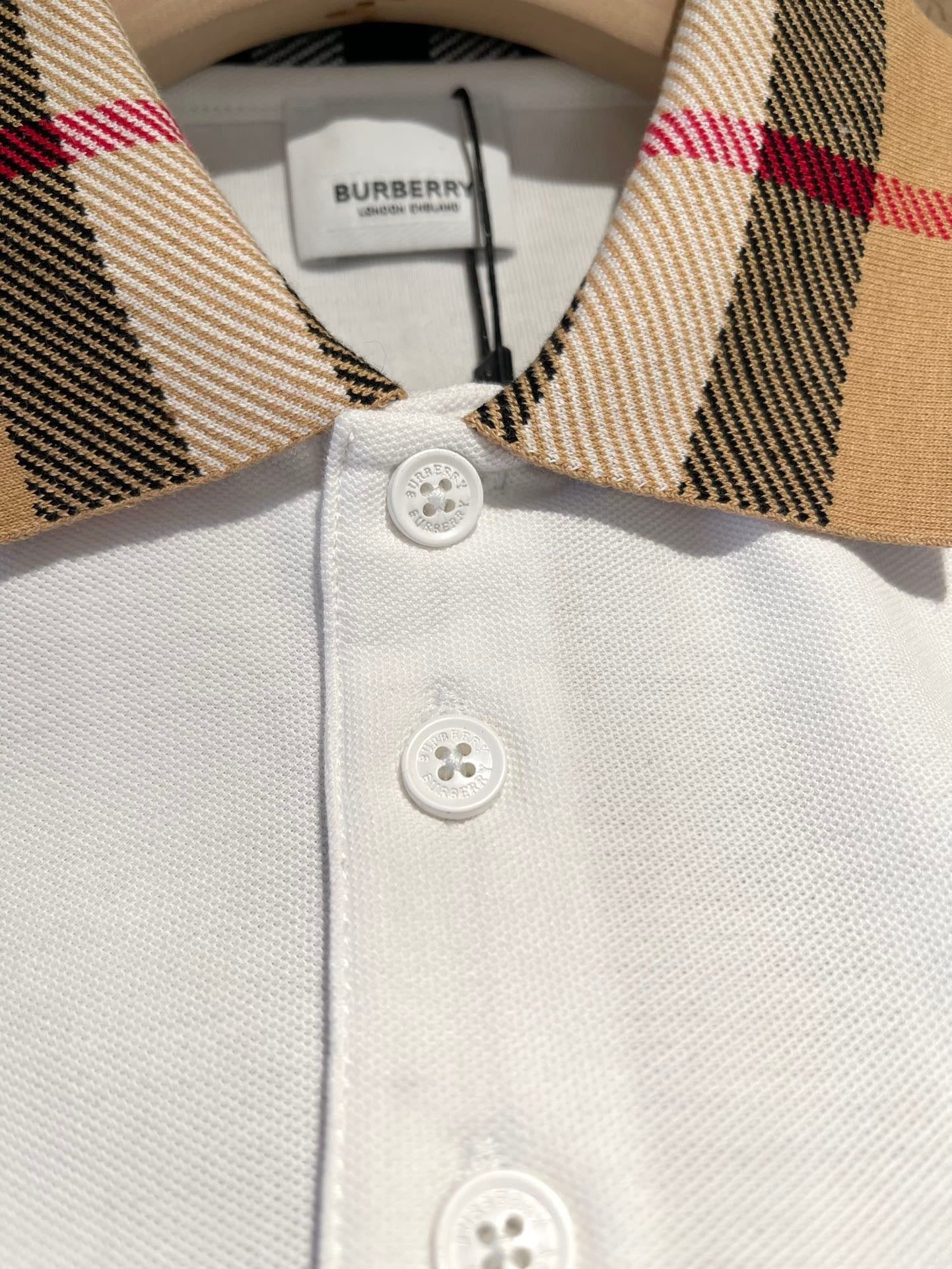Burberry Check Collar Cotton Polo Shirt "White"
