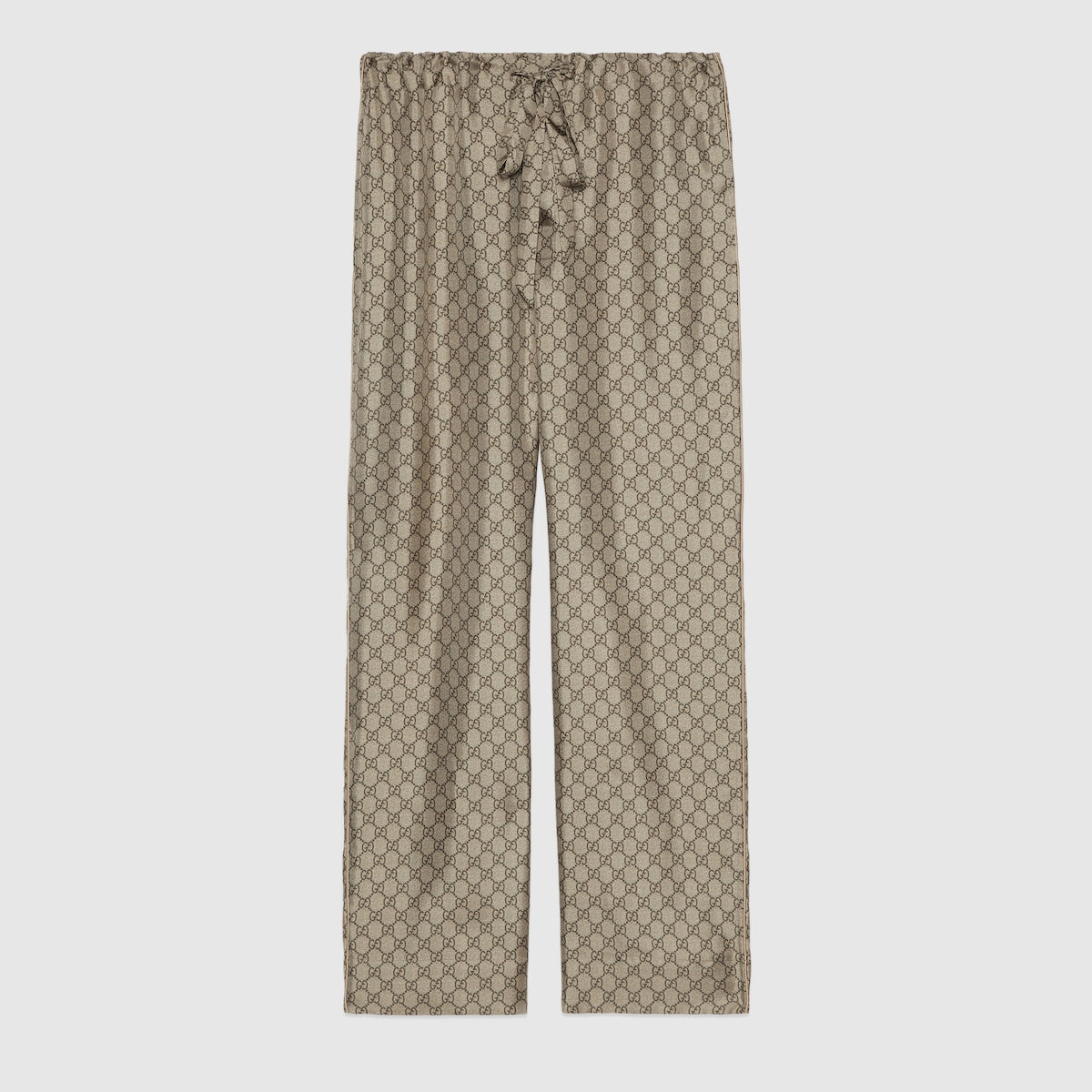 Gucci GG Supreme Print Silk Trousers "Beige"
