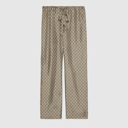 Gucci GG Supreme Print Silk Trousers "Beige"