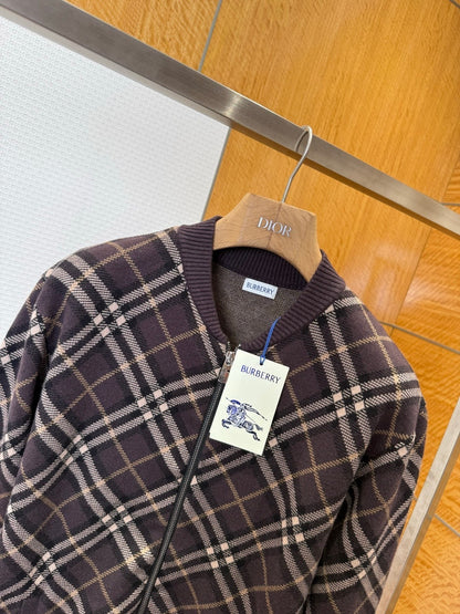 Burberry Check Wool Cashmere Bomber Jacket "Truffle Brown"