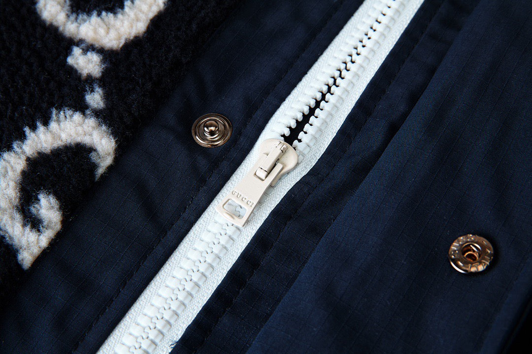 Gucci GG Jacquard Hooded Jacket "Navy Blue"
