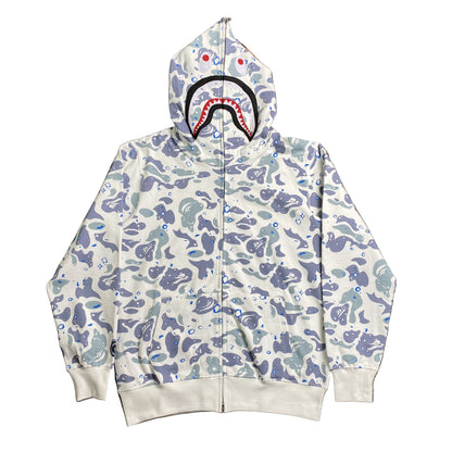 BAPE Space Camo Shark Full Zip Double Hoodie "White Multi"
