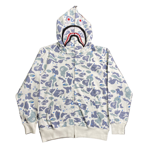 BAPE Space Camo Shark Full Zip Double Hoodie "White Multi"