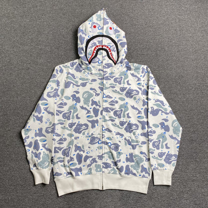 BAPE Space Camo Shark Full Zip Double Hoodie "White Multi"