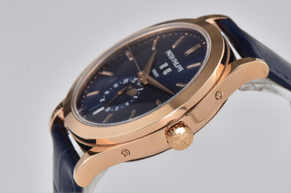 Patek Philippe Grand Complications Moonphase 38.5mm Rose Gold Blue Leather and Dial