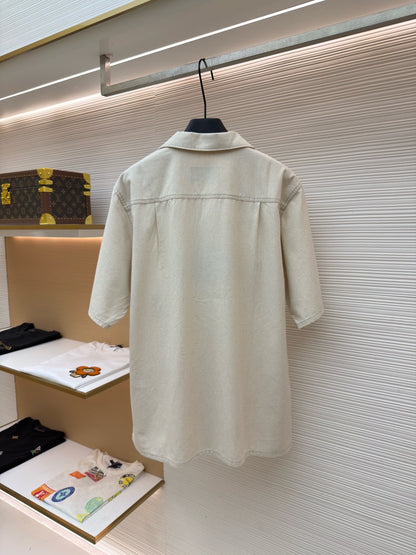 Prada Cotton-Linen Chambray Shirt "Neutral"
