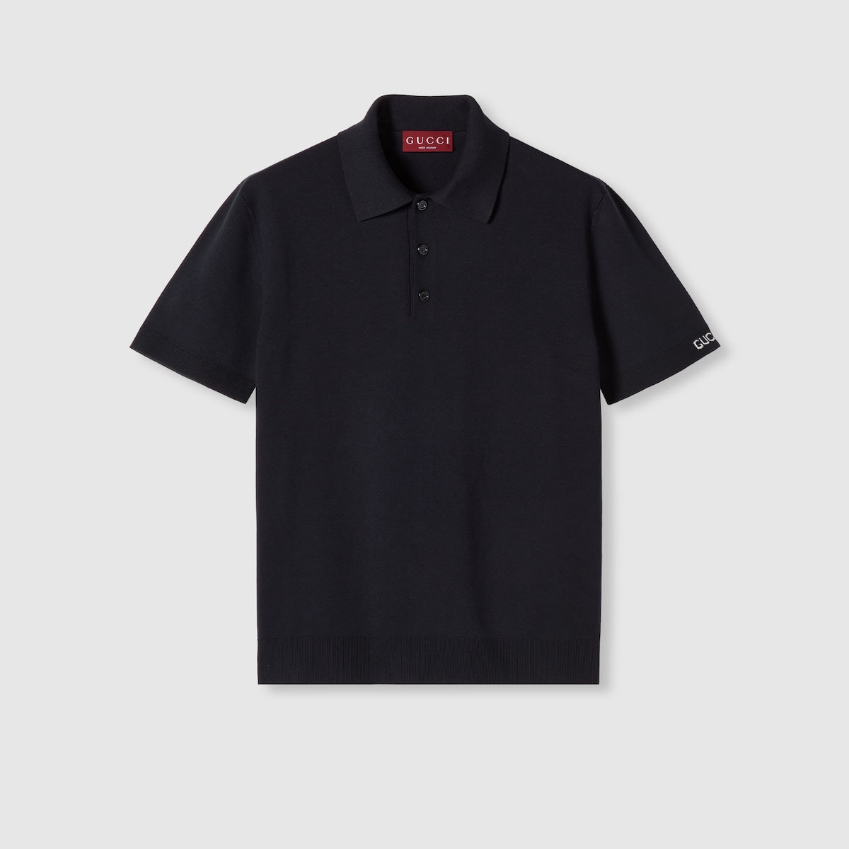 Gucci Silk Cotton Knit Polo Shirt "Navy"