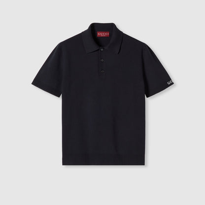 Gucci Silk Cotton Knit Polo Shirt "Navy"