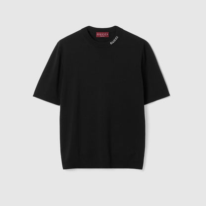 Gucci Silk Cotton T-shirt with Gucci Intarsia "Black"