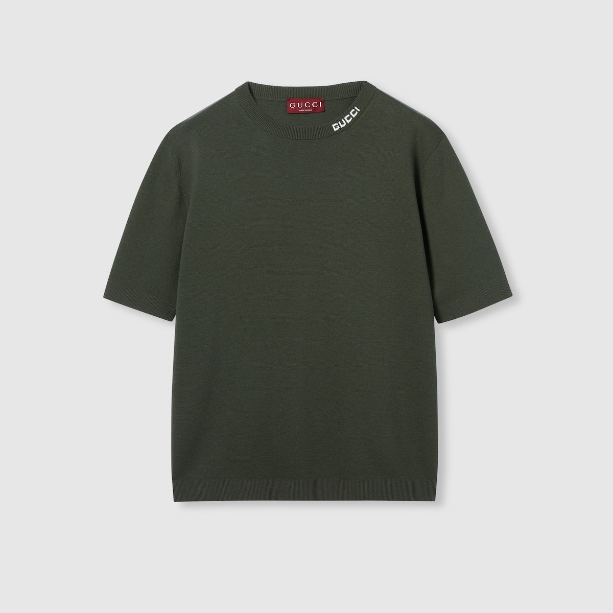 Gucci Silk Cotton T-shirt with Gucci Intarsia "Forest Green"