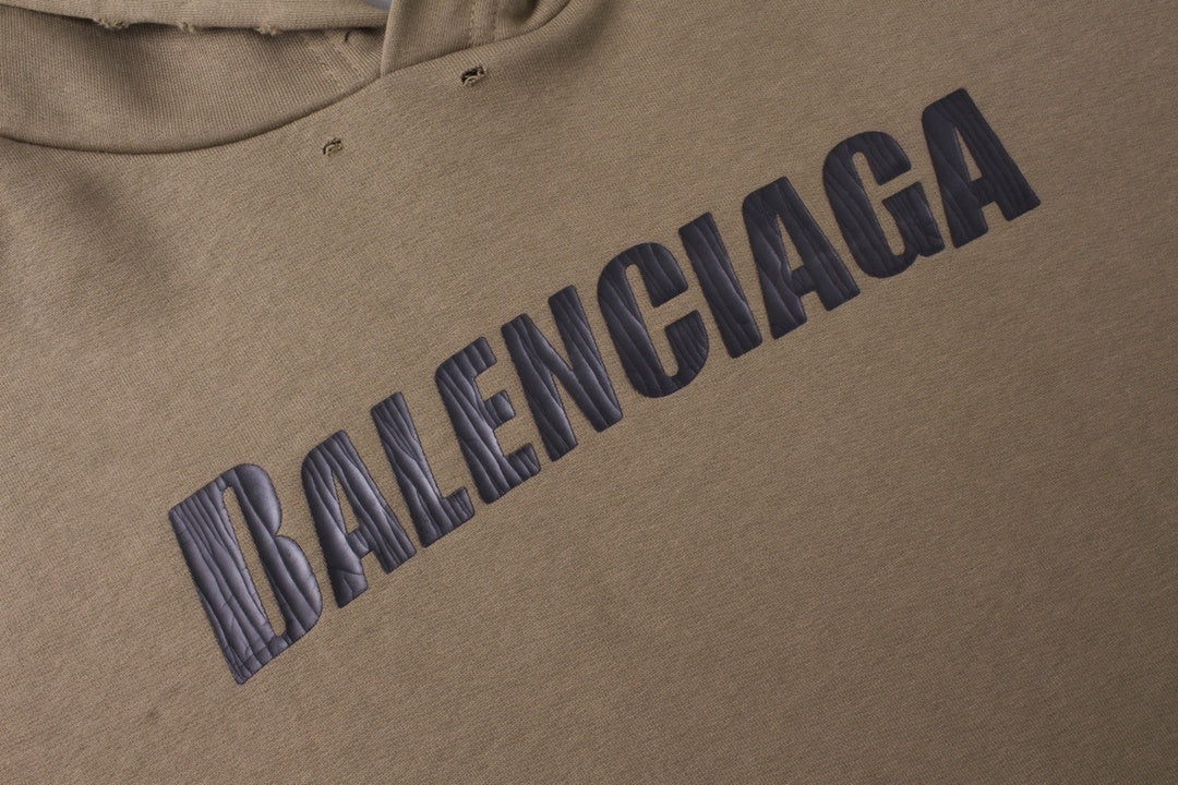 Balenciaga Distressed Caps Boxy Hoodie "Brown-Black"