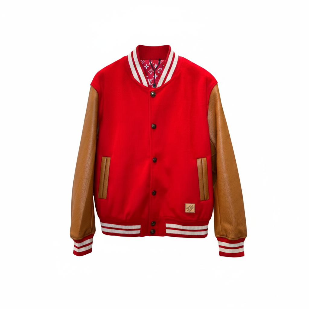 Louis Vuitton Vvn Leather Varsity Jacket "Bright Red"