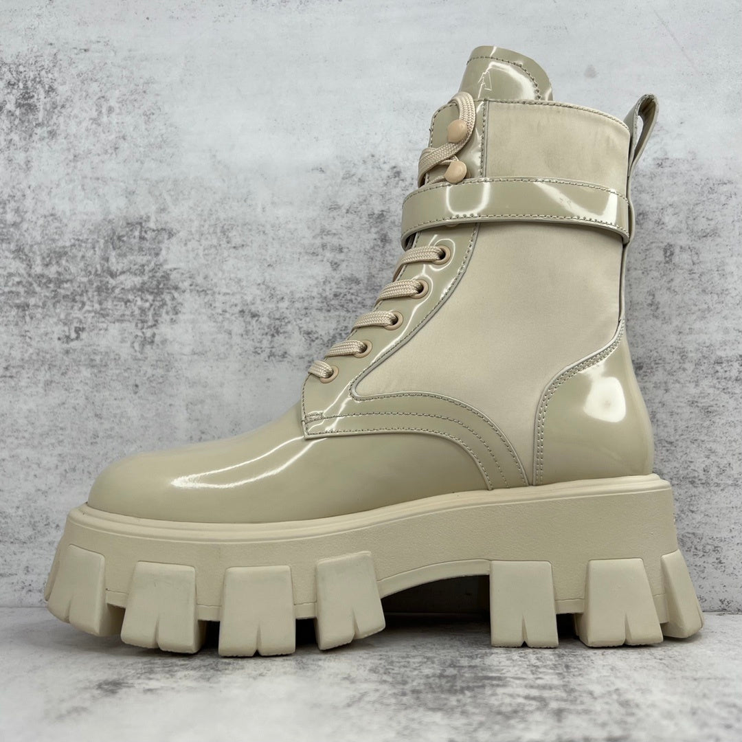 Prada Monolith Leather Boots "Beige"