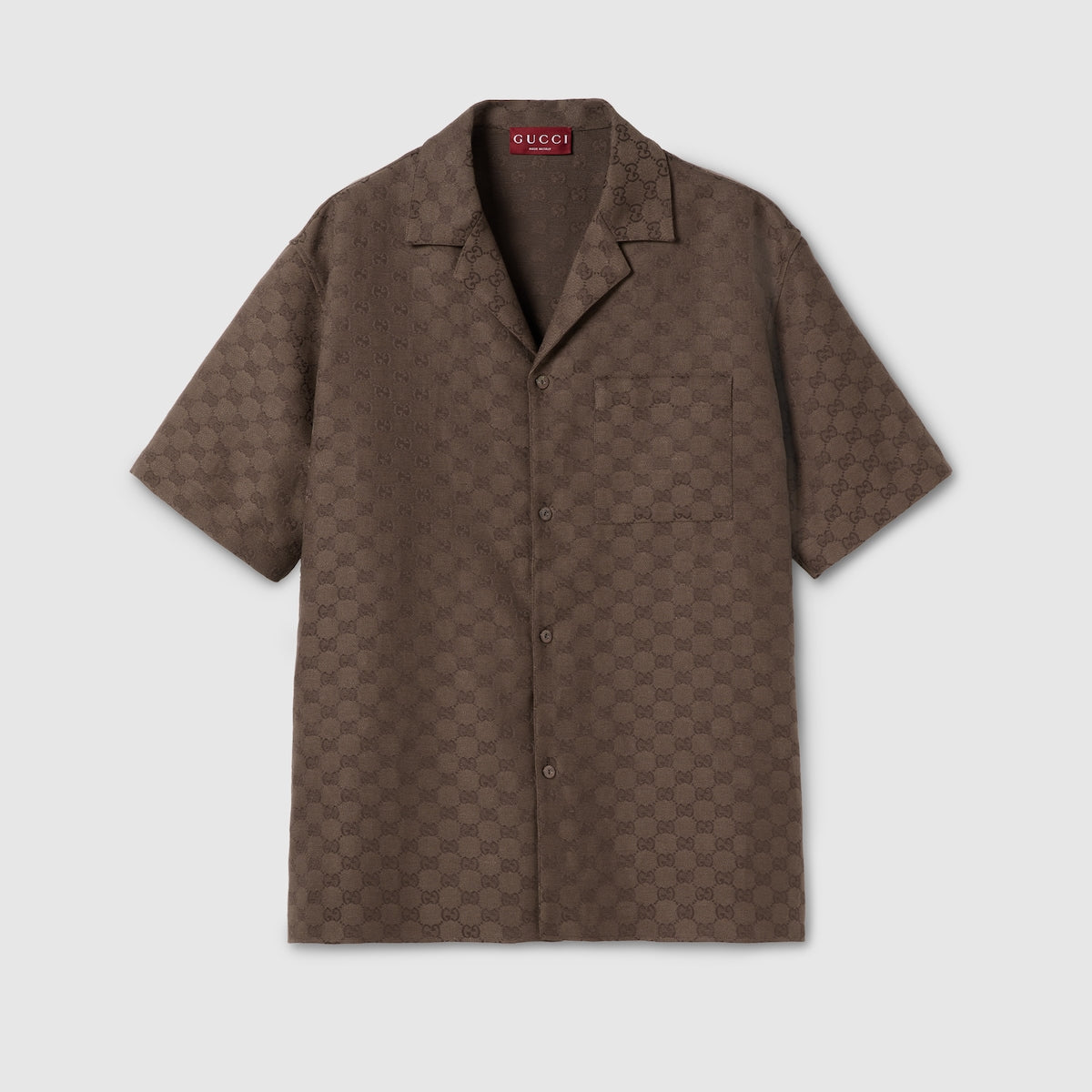 Gucci GG Canvas Linen Blend Bowling Shirt "Brown"