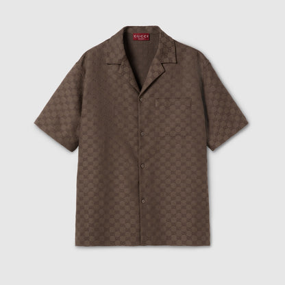 Gucci GG Canvas Linen Blend Bowling Shirt "Brown"