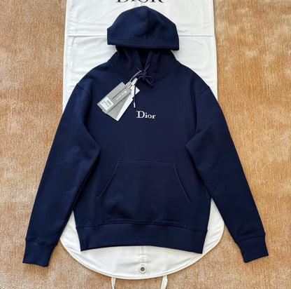 Dior Hooded Sweatshirt with Dior Embroidery "Blue Cotton Fleece"