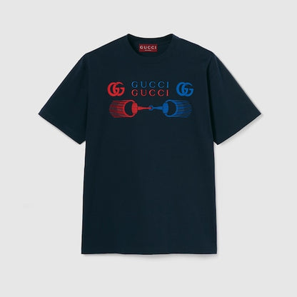 Gucci Printed Cotton Jersey T-Shirt "Navy"
