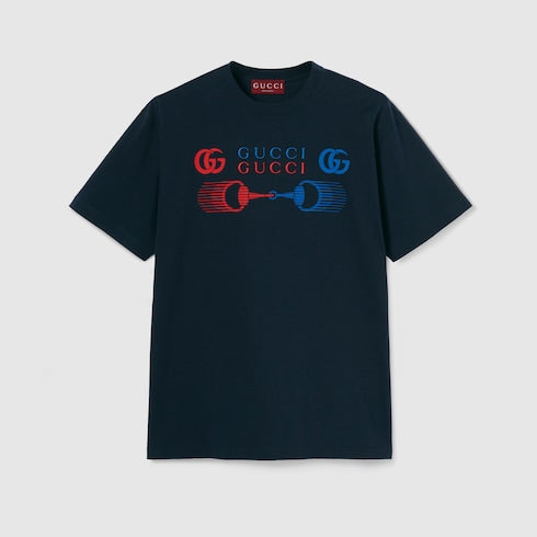 Gucci Printed Cotton Jersey T-Shirt "Navy"