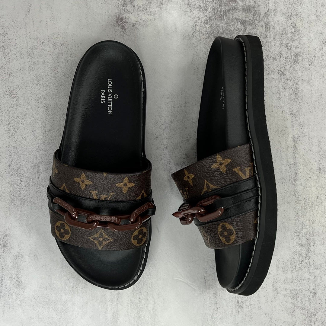 Louis Vuitton Chain Slides "Black-Brown"