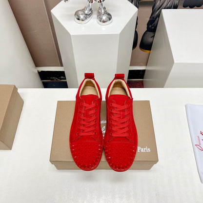 Christian Louboutin Louis Junior Spikes Orlato Veau Velours "Red"