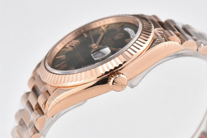 Rolex Day Date 40mm Rose Gold President Bracelet Green Roman Dial