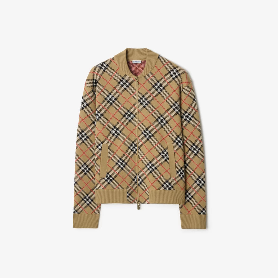 Burberry Check Cotton Wool Bomber Jacket "Sand Beige"