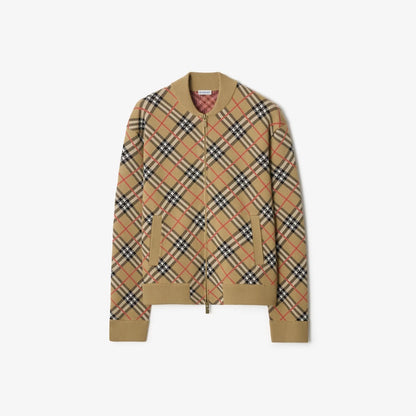 Burberry Check Cotton Wool Bomber Jacket "Sand Beige"