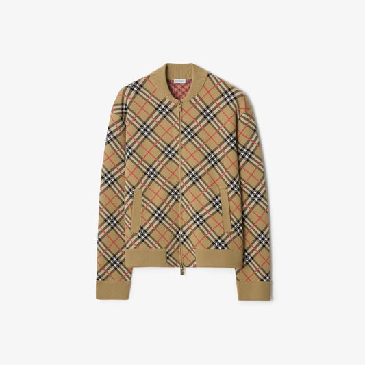 Burberry Check Cotton Wool Bomber Jacket "Sand Beige"