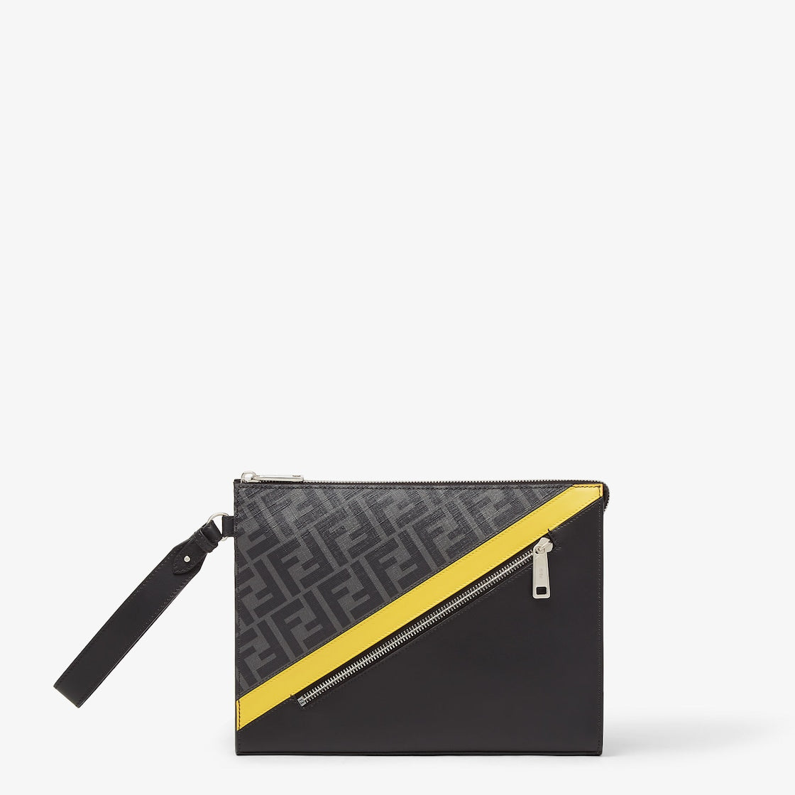 Fendi Diagonal Clutch Grey Fabric Pouch