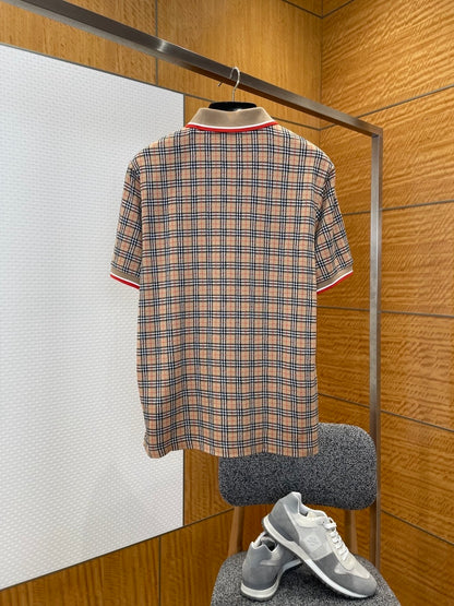 Burberry Check Cotton Blend Polo T-Shirt "Sand Beige"