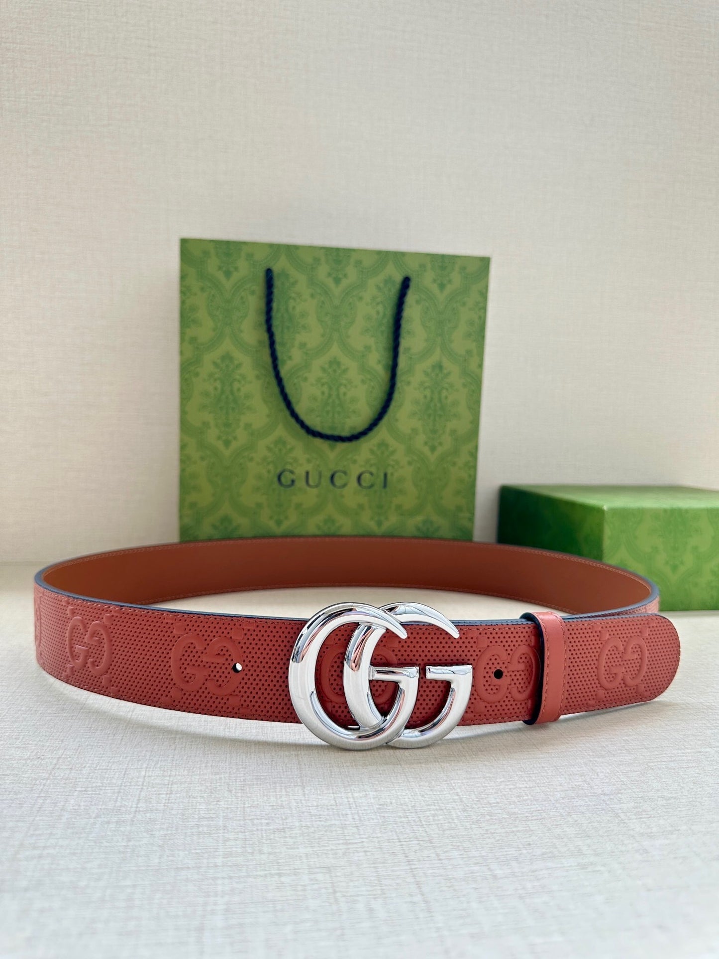 Gucci GG Marmont Leather Belt "Red"