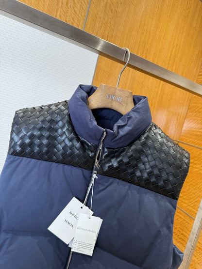 Bottega Veneta Intrecciato Poplin Down Vest "Navy Blue-Black"
