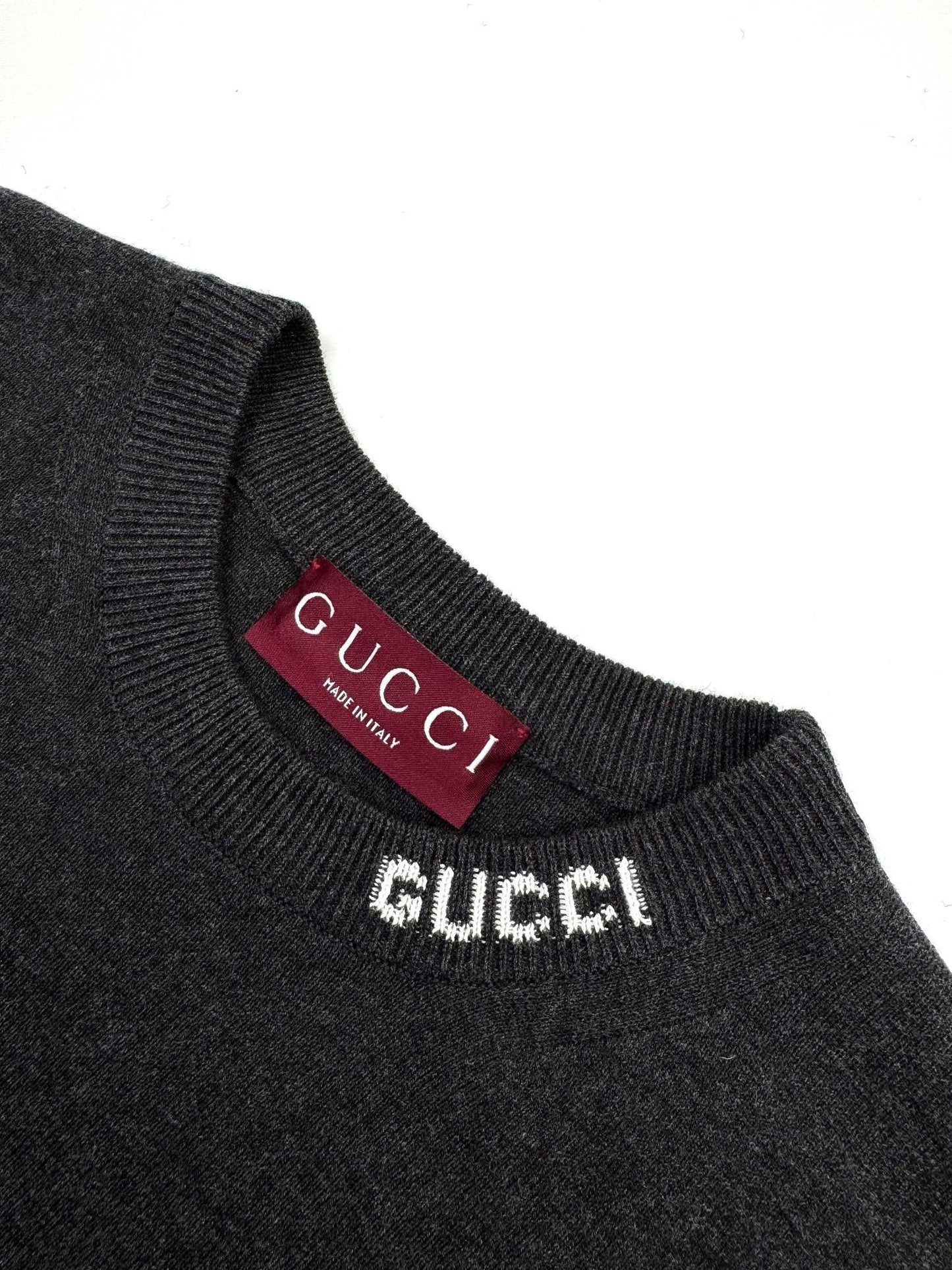 Gucci Silk Cotton T-Shirt with Gucci Intarsia "Grey"