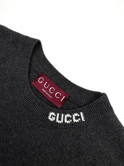 Gucci Silk Cotton T-Shirt with Gucci Intarsia "Grey"