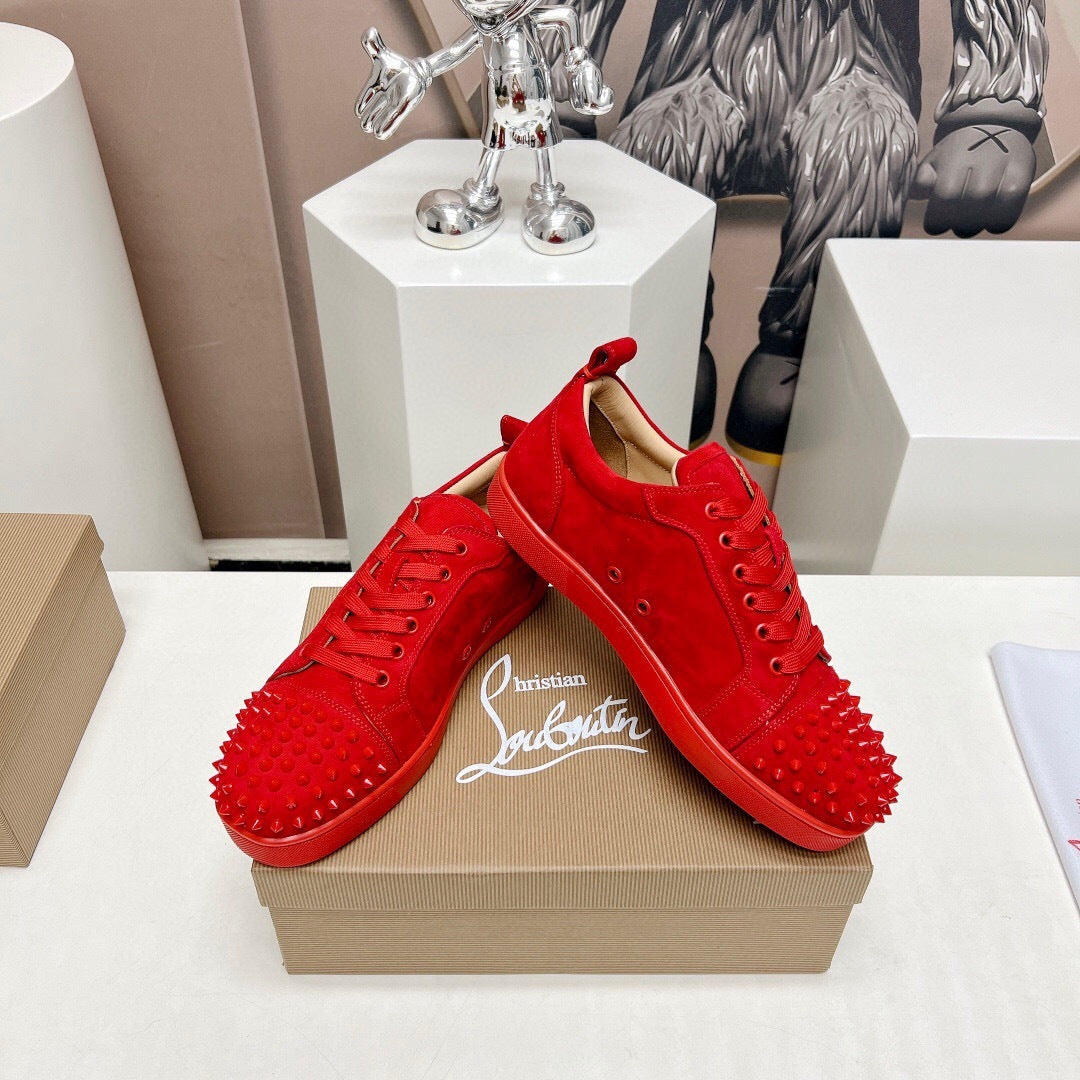 Christian Louboutin Louis Junior Spikes Orlato Veau Velours "Red"