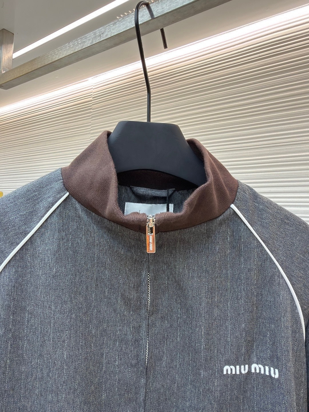 Miu Miu Pinstriped Zip-up Blouson Jacket "Grey"