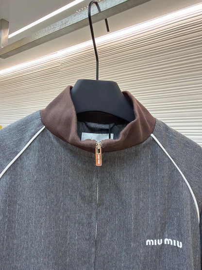 Miu Miu Pinstriped Zip-up Blouson Jacket "Grey"