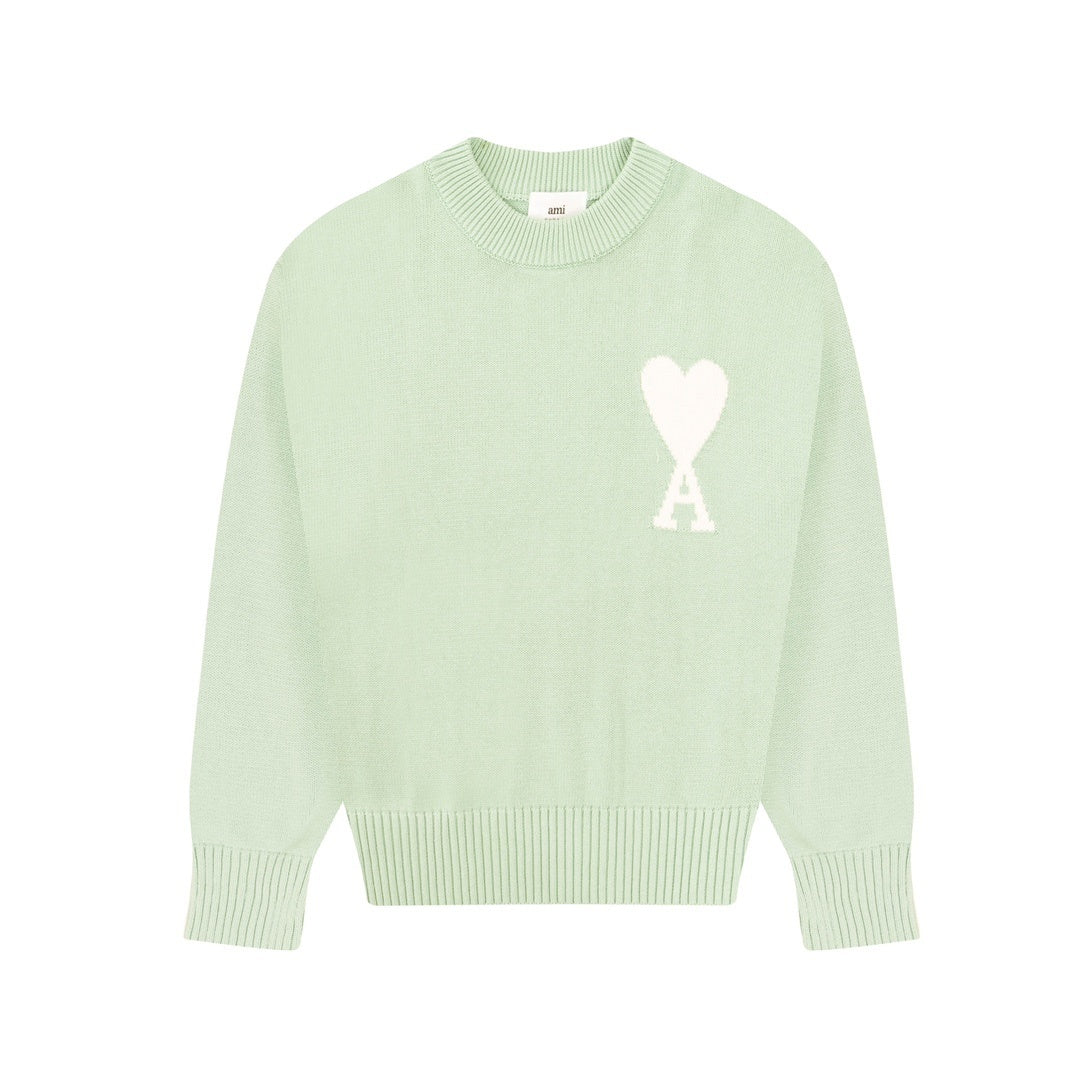 AMI Paris Ami De Coeur Slim-Fit Sweater "Pastel Green"