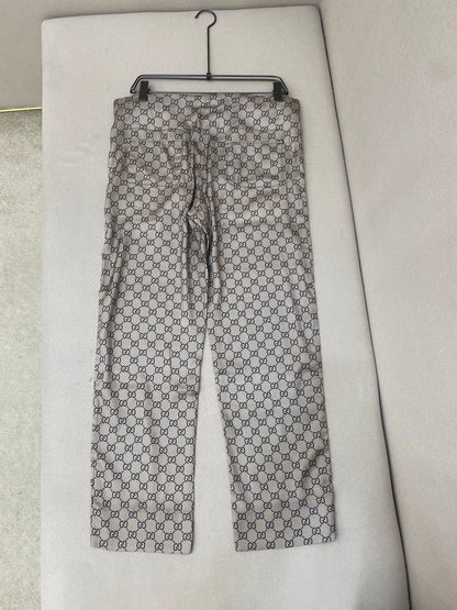 Gucci GG Supreme Print Silk Trousers "Beige"