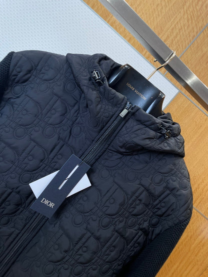 Dior Oblique Hooded Blouson Jacket "Black Cotton Blend Knit"
